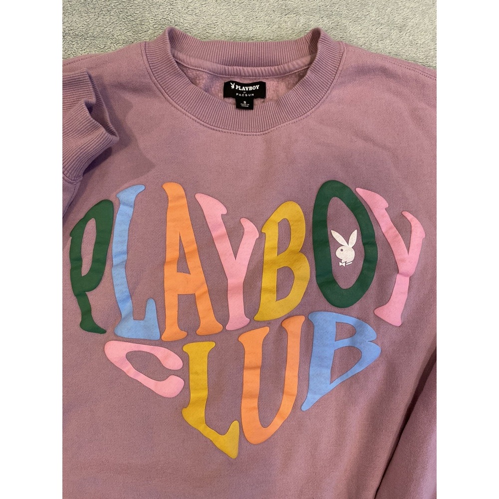 Playboy‎ x Pacsun Oversized Crew Sweatshirt Womens Small Purple Heart Club Bunny